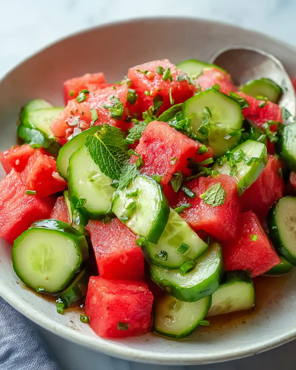 Erfrischender Wassermelonen-Gurken-Salat für den Sommer!