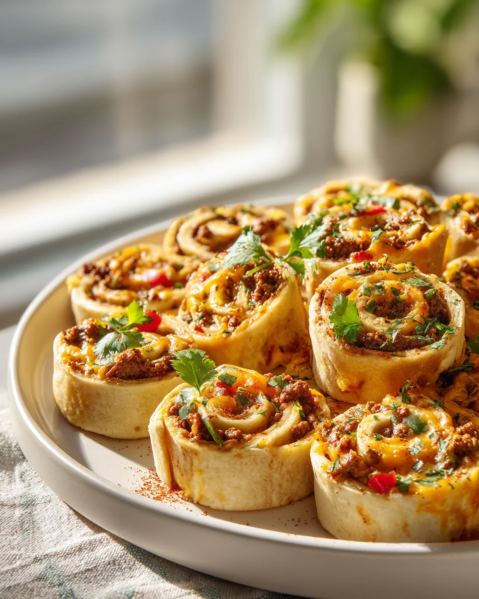 Leckere Taco Beef Tortilla Pinwheels mit Käse Rezept