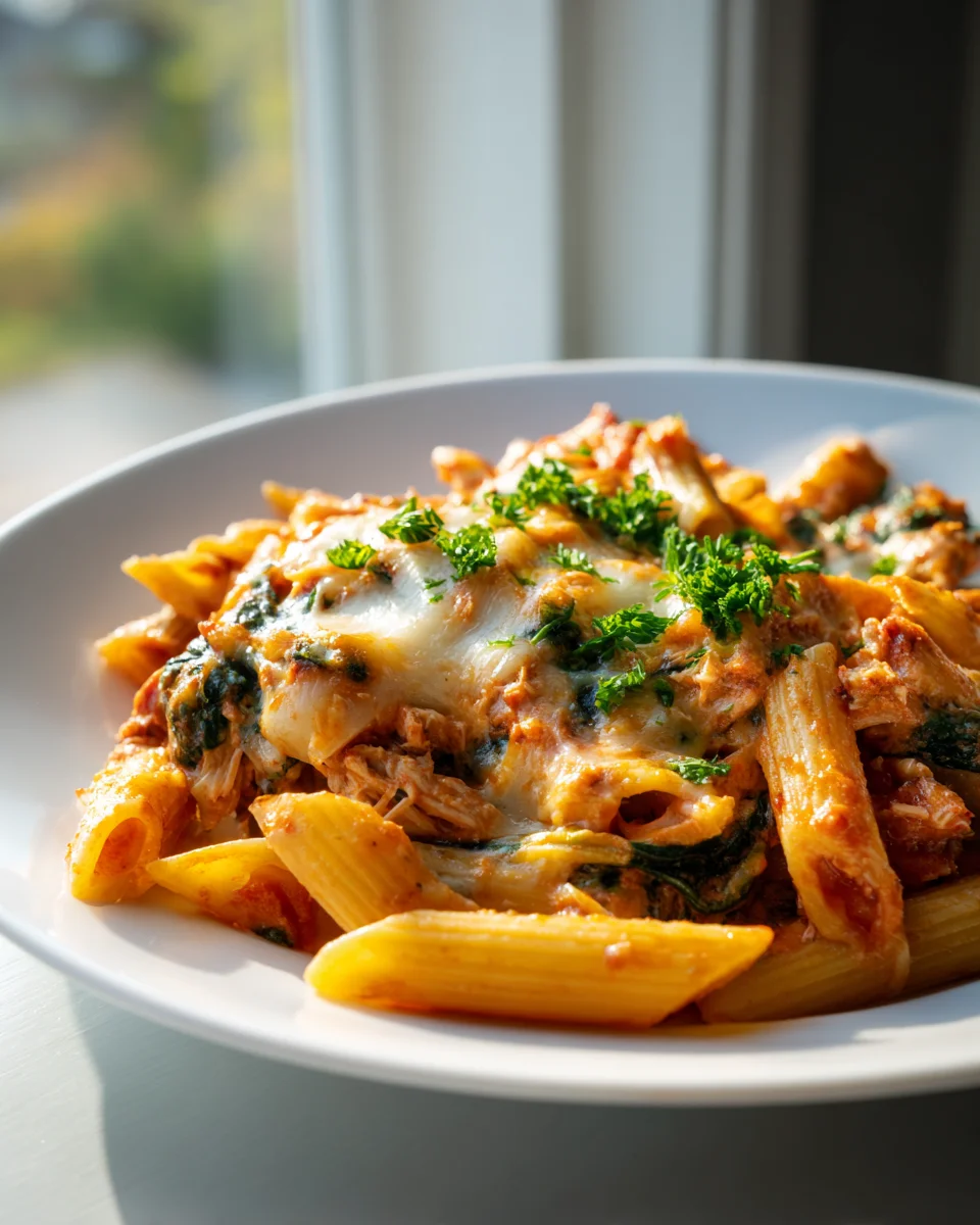 Tuna-Spinat-Pasta-Auflauf mit Tomatenrahmsauce Rezept