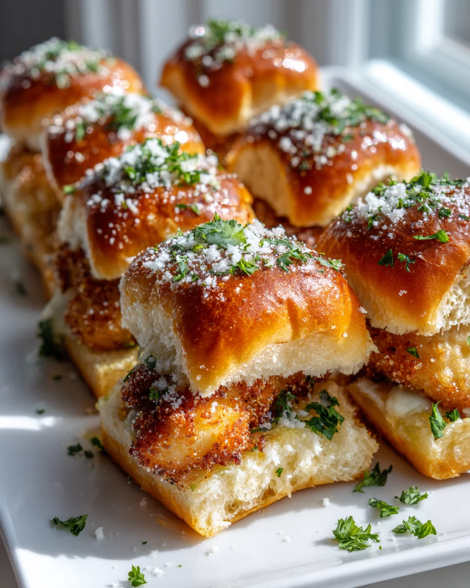 Party-fertige Zitronen-Hühnchen Romano Sliders auf Knoblauchröllchen