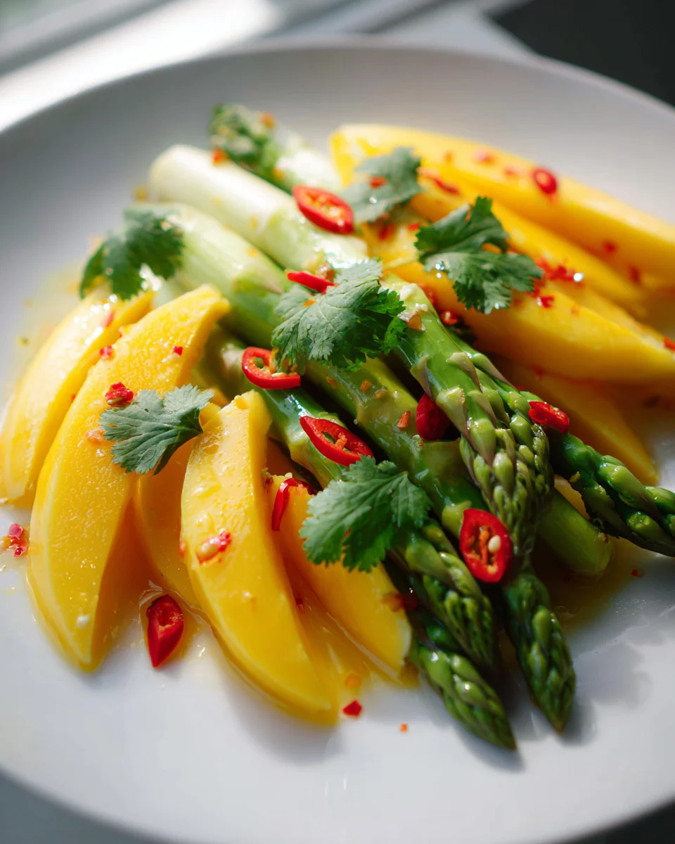 Grüner Spargel Salat mit Mango, Chili und Limettensaft Rezept