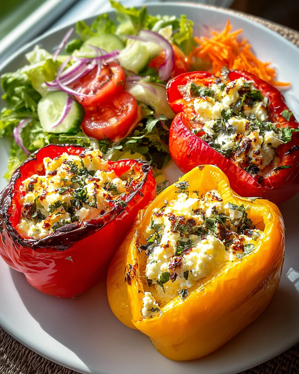 Gefüllte Feta Paprika mit buntem Salat – Gesund & Lecker!