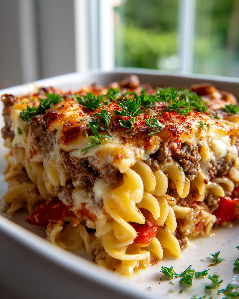 Herzhafter Nudelauflauf mit saftigem Hackfleisch